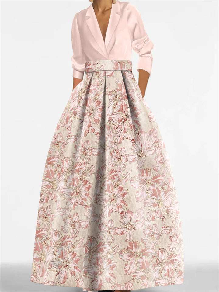 A-Line/Princess Shirt Collar 3/4 Sleeves Printed Flower Mother of the Bride & Groom Dresses