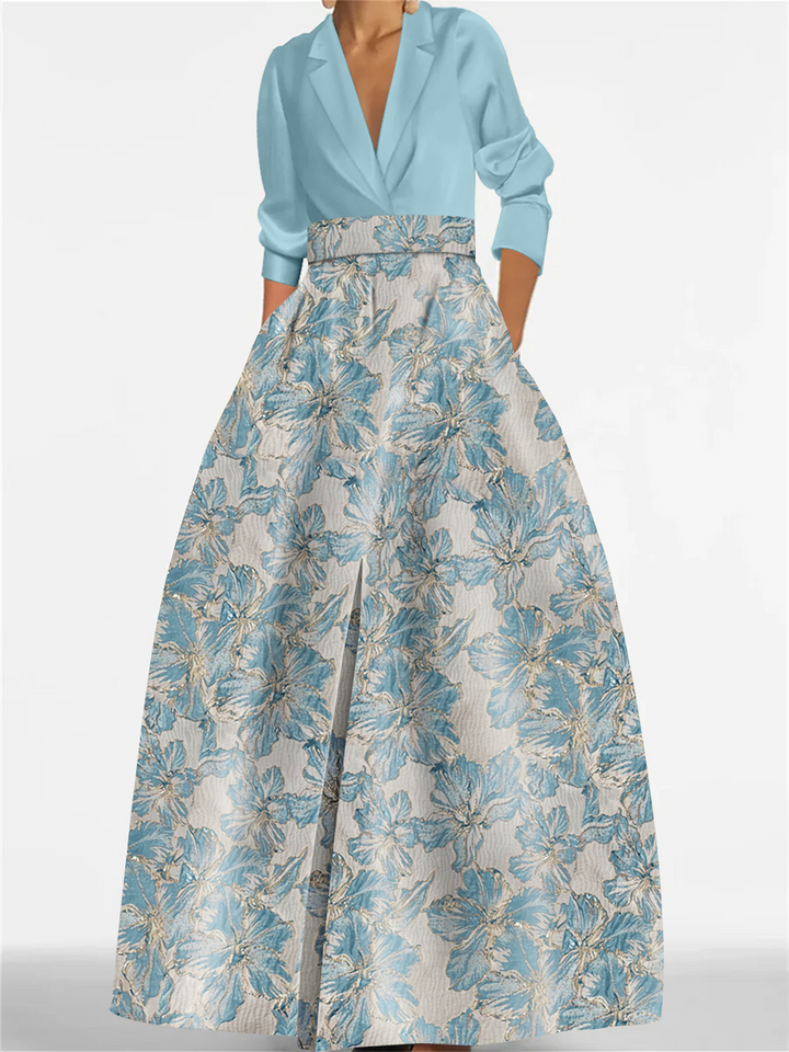 A-Line/Princess Shirt Collar 3/4 Sleeves Printed Flower Mother of the Bride & Groom Dresses