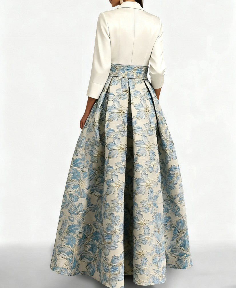 A-Line/Princess Shirt Collar 3/4 Sleeves Printed Flower Mother of the Bride & Groom Dresses