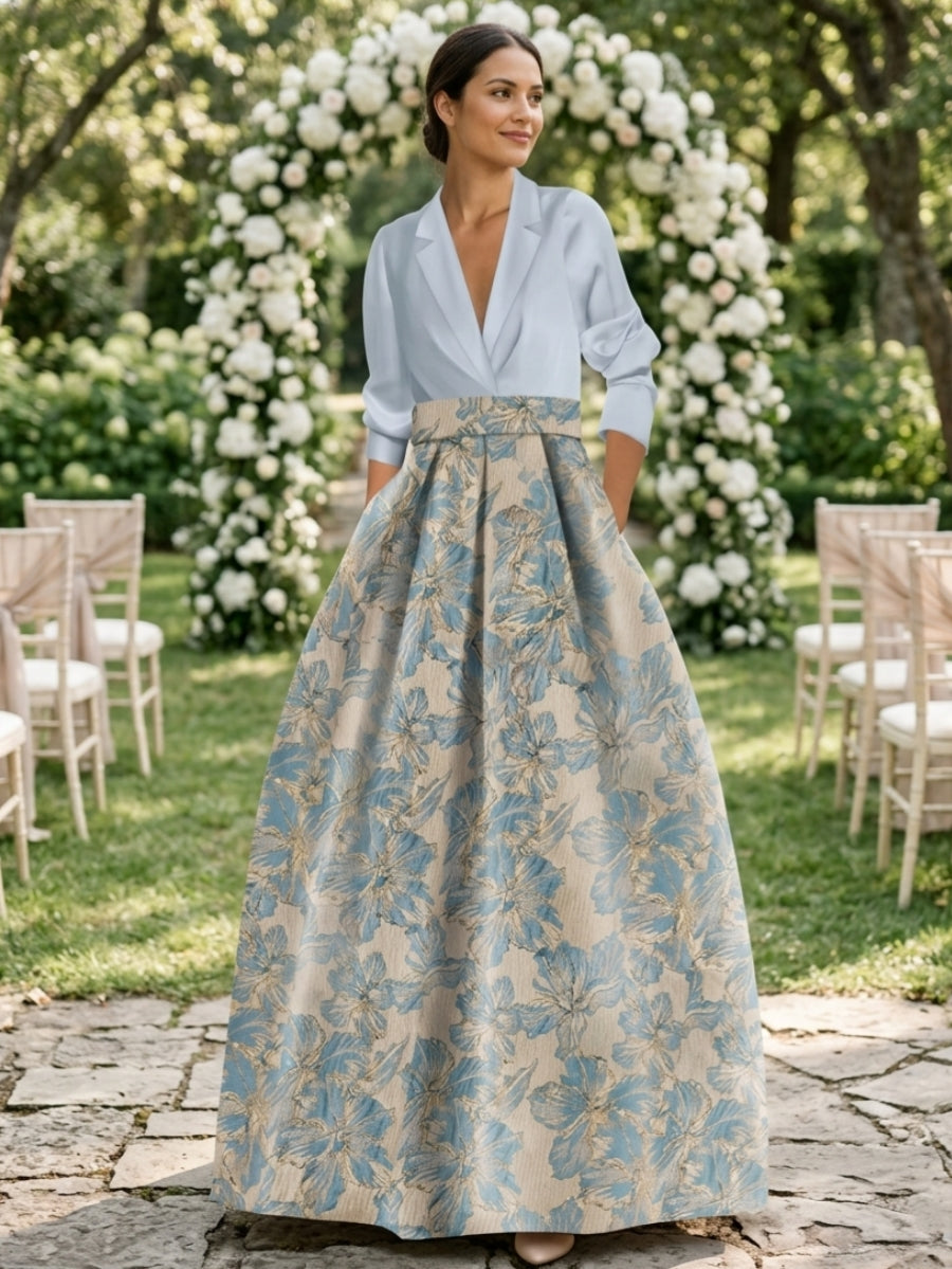 A-Line/Princess Shirt Collar 3/4 Sleeves Printed Flower Mother of the Bride & Groom Dresses Light Champagne&Burgundy Floral A-Line/Princess Shirt Collar 3/4 Sleeves Printed Flower Mother of the Bride & Groom Dresses Light Champagne&Burgundy Floral