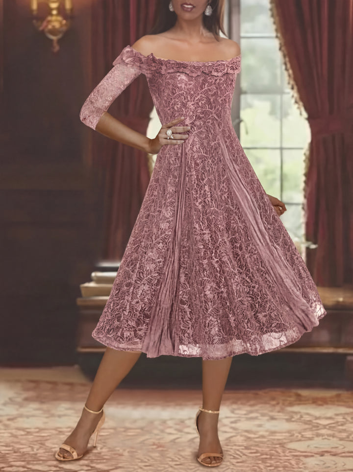 A-Line/Princess Off-the-shoulder Half Sleeves Mother of the Bride & Groom Dresses with Lace