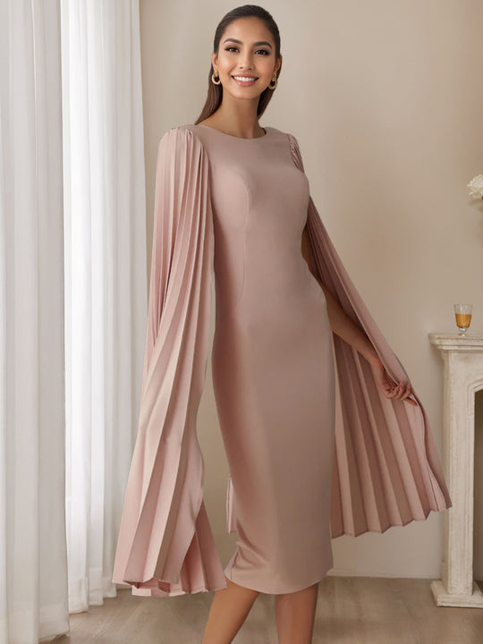 Sheath/Column Scoop Short Sleeves Tea-Length Plus Size Mother of the Bride Dresses with Appliques & Lace main image 1