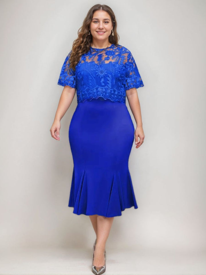 Trumpet/Mermaid Scoop Half Sleeves Tea-Length Plus Size Mother of the Bride Dresses with Appliques