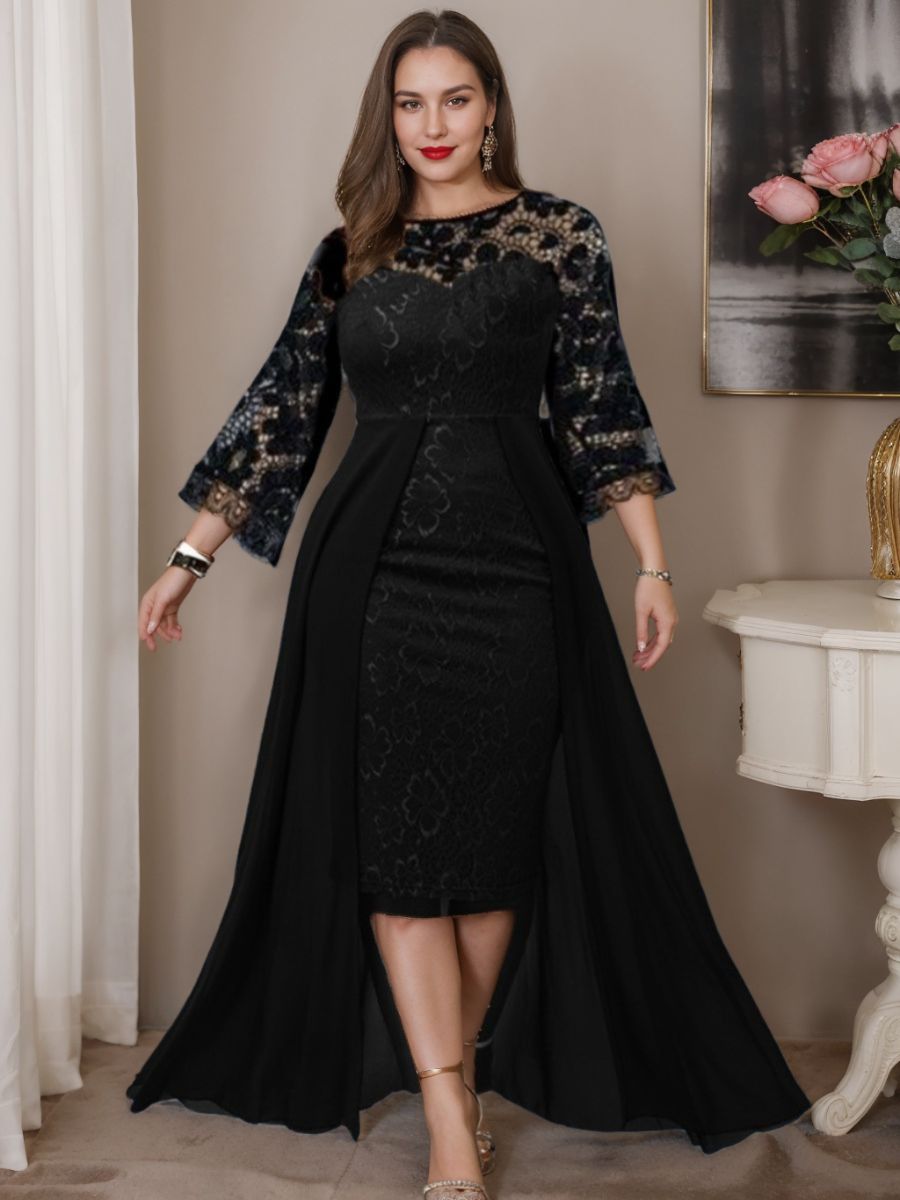 Asymmetrical Mother of the Bride Dresses A-Line/Princess Sweetheart Plus Size Formal Guest Evening Gowns with Appliques, L / Black
