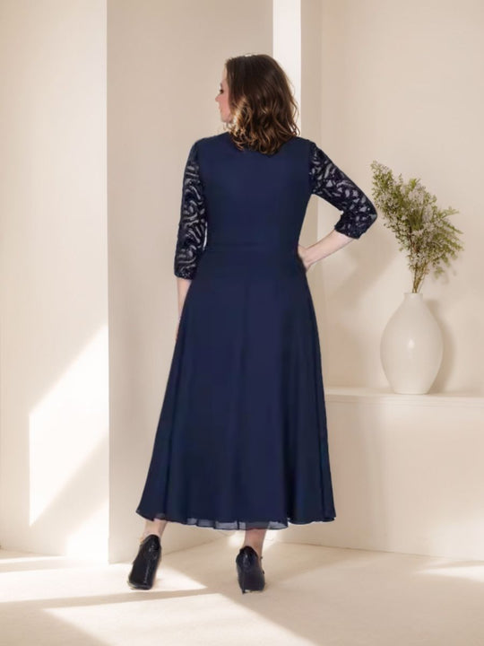 A-Line/Princess 3/4 Sleeves Tea-Length Plus Size Mother of the Bride Dresses with Appliques & Jacket