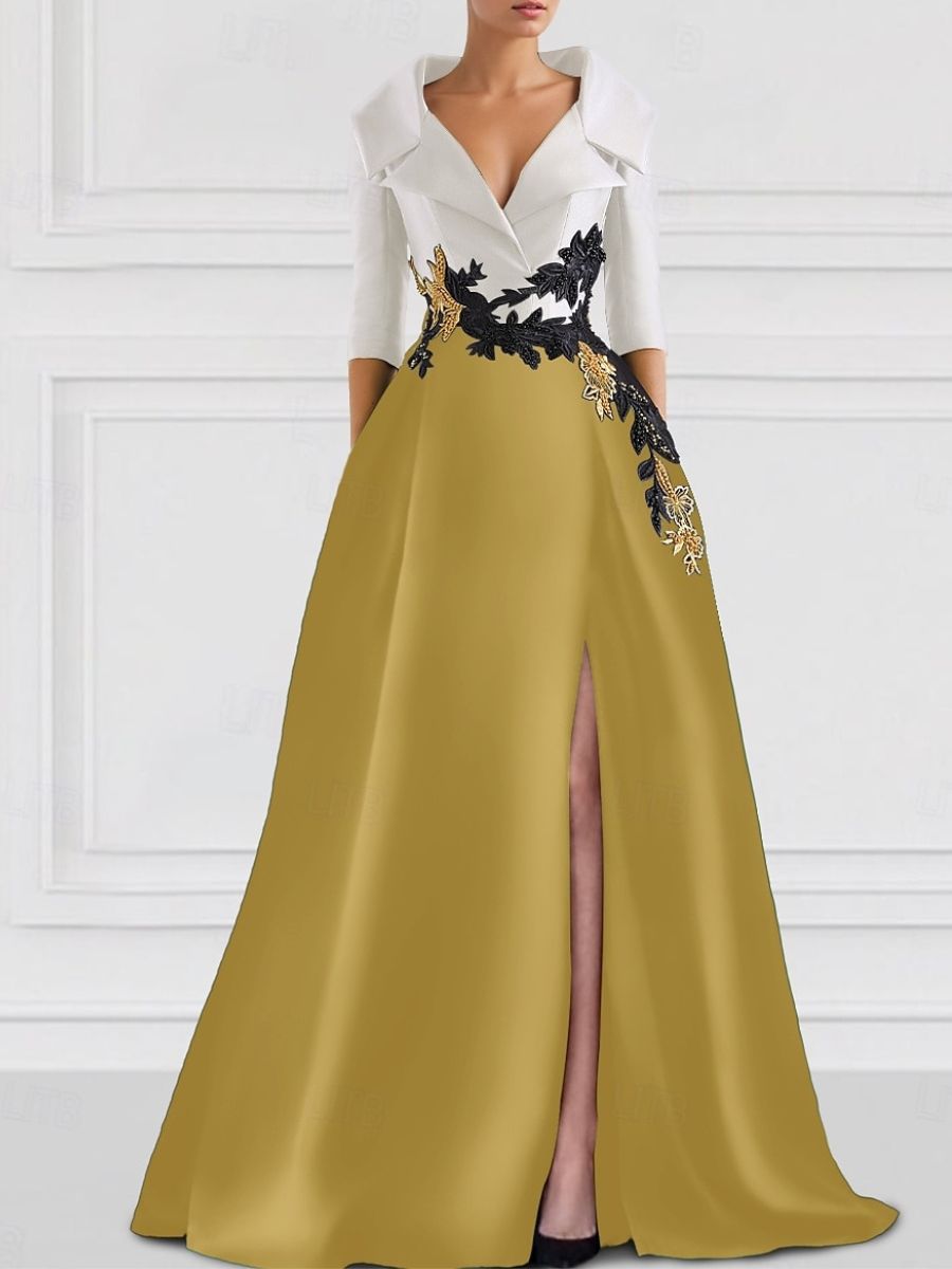 A-Line/Princess V-Neck Floor-Length Mother of the Bride Dresses with Appliques & Split Side