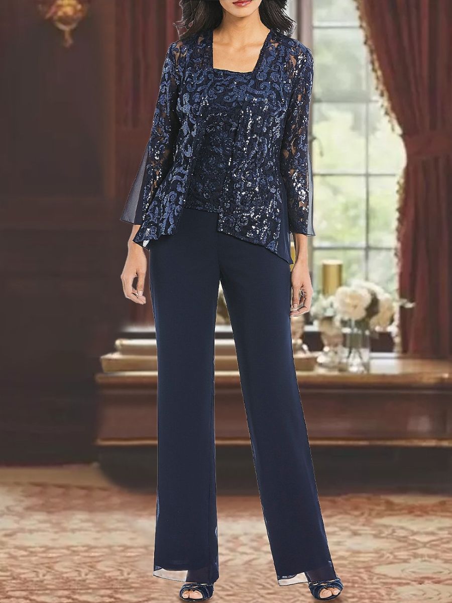 スーツ・フォーマル・ドレス et.UNiVERS tandout collar all-in-pants M Jumpsuit Pantsuit Floor Length Mother of the Bride Dress 3/4