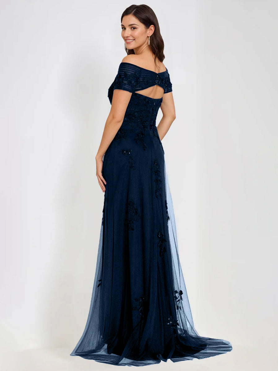 A-Line Off-the-Shoulder Sleeveless Mother Of The Bride & Groom Dresses with Appliques