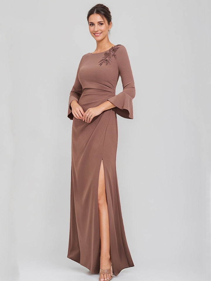 Sheath/Column Scoop Neck Mother Of The Bride & Groom Dresses with Appliques & Split Side