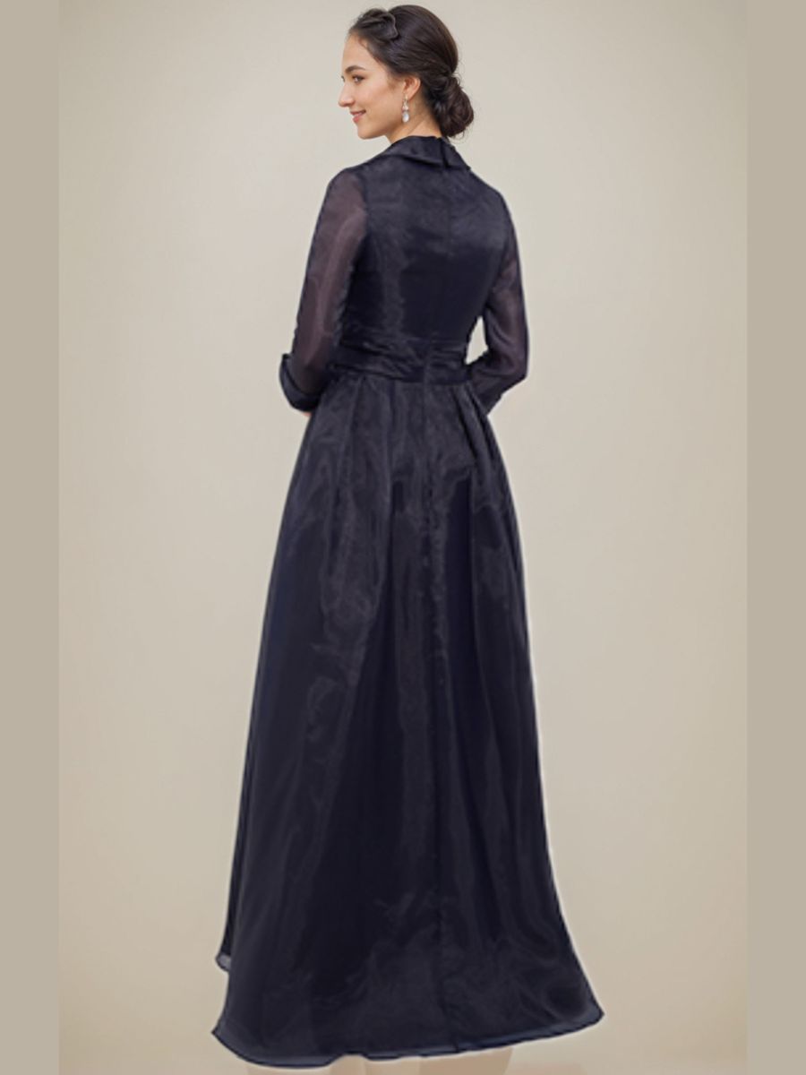 A-Line V-Neck 3/4 Sleeves Floor-Length Mother Of The Bride Dresses with Appliques & Side Slit