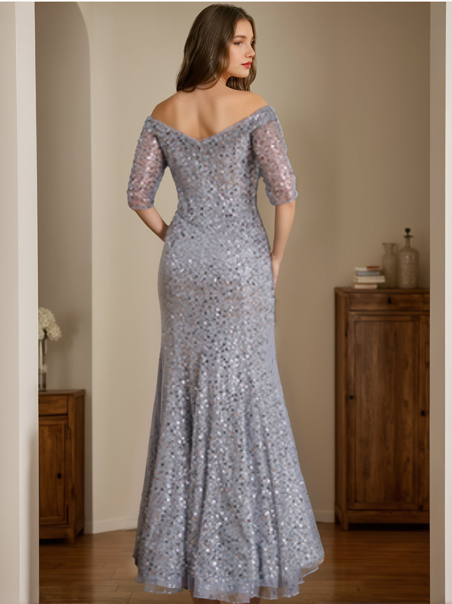 half mermaid dress Sequin Mermaid Scoop Neck Half Sleeves Dress-BM00038