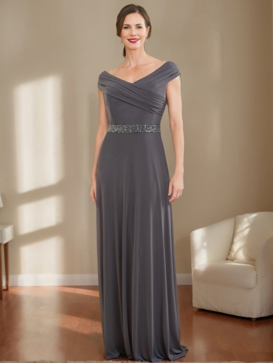 Sheath/Column V-Neck Ruched Mother Of The Bride Dresses with Beading