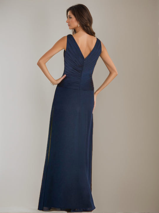 Regency V-Neck Dress Layers 3/4 Sleeves Long Sheath Mother Of The Bride Dress Suits