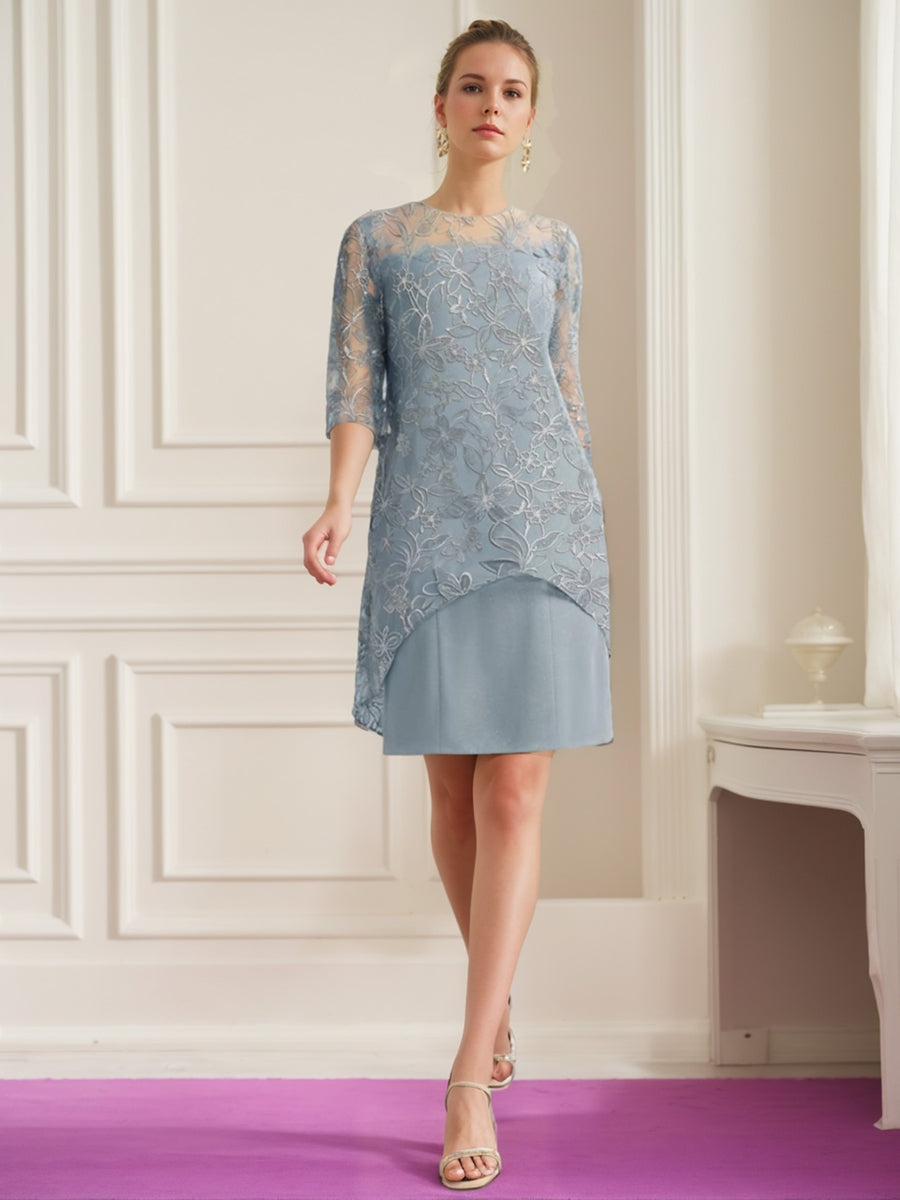 Summer Mother of the Bride Dresses Short Women's A-Line/Princess Scoop Neck Knee-Length Wedding Guest Gowns with Appliques Summer Mother of the Bride Dresses Short Women's A-Line/Princess Scoop Neck Knee-Length Wedding Guest Gowns with Appliques