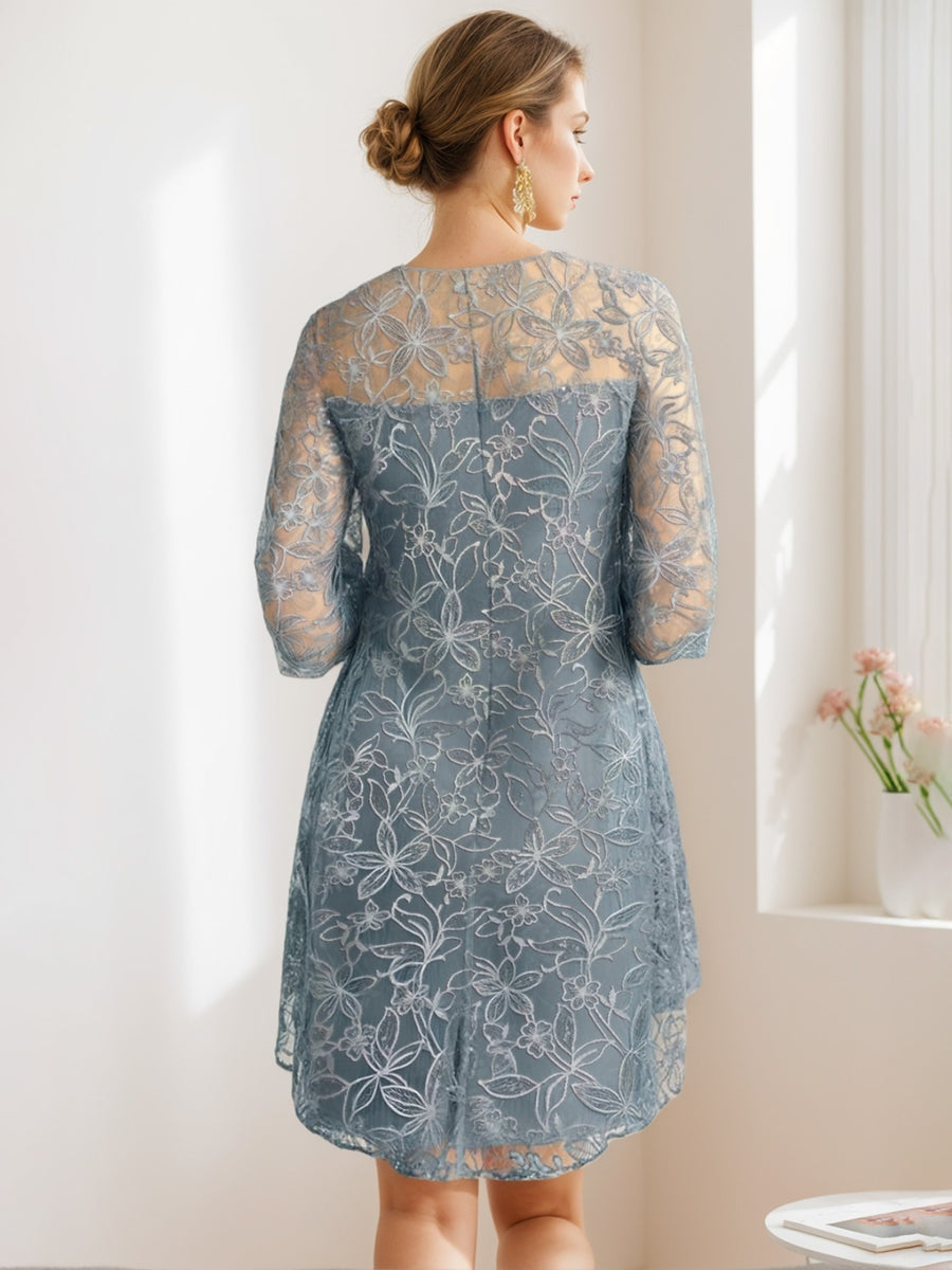 Summer Mother of the Bride Dresses Short Women's A-Line/Princess Scoop Neck Knee-Length Wedding Guest Gowns with Appliques Summer Mother of the Bride Dresses Short Women's A-Line/Princess Scoop Neck Knee-Length Wedding Guest Gowns with Appliques