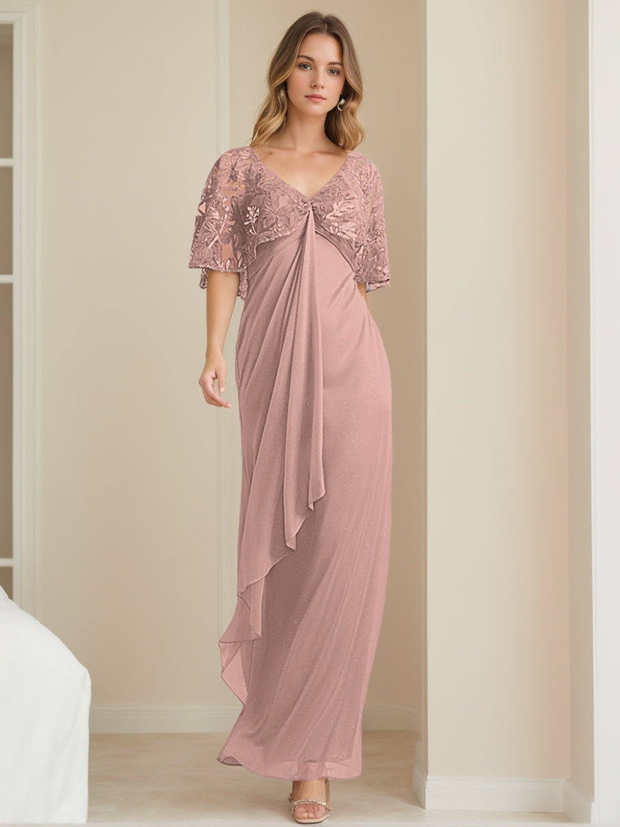 Dusty Rose Mother of the Bride Dresses A-Line/Princess V-Neck Ankle-Length Elegant Formal Evening Gowns with Appliques, Dusty Rose Dusty Rose Mother of the Bride Dresses A-Line/Princess V-Neck Ankle-Length Elegant Formal Evening Gowns with Appliques, Dusty Rose