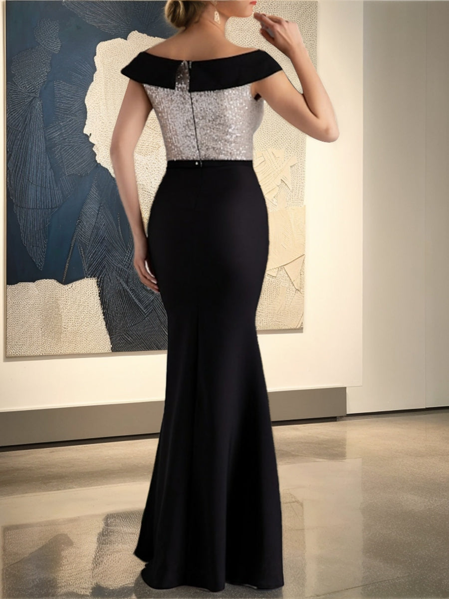 Sheath/Column Off-the-Shoulder Floor-Length Mother of the Bride & Groom Dresses with Sequins