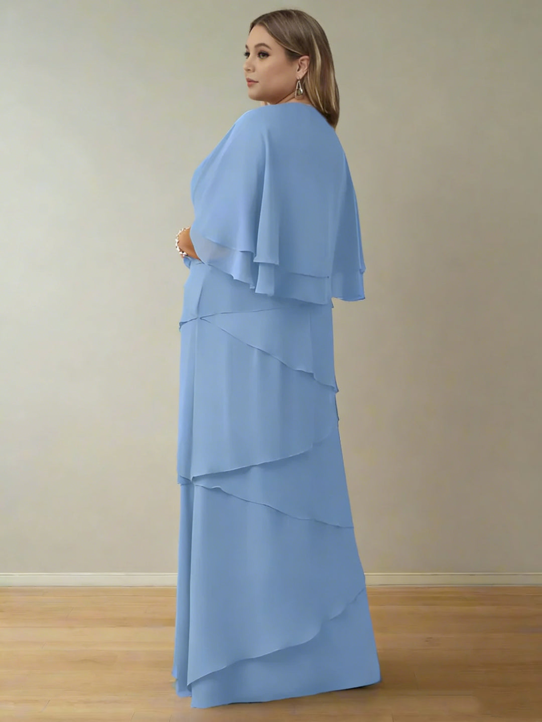 A-Line/Princess V-Neck Half Sleeves Floor-Length Regular & Plus Size Mother of the Bride Dresses with Ruffles