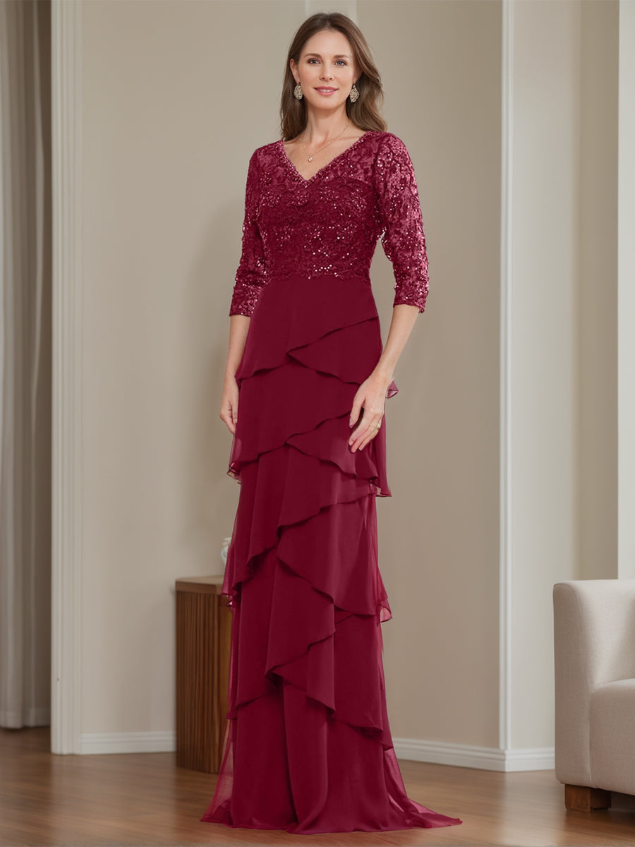 Chiffon Sheath/Column V-Neck Elegant Mother of the Bride & Groom Dresses with Appliques & Ruffles