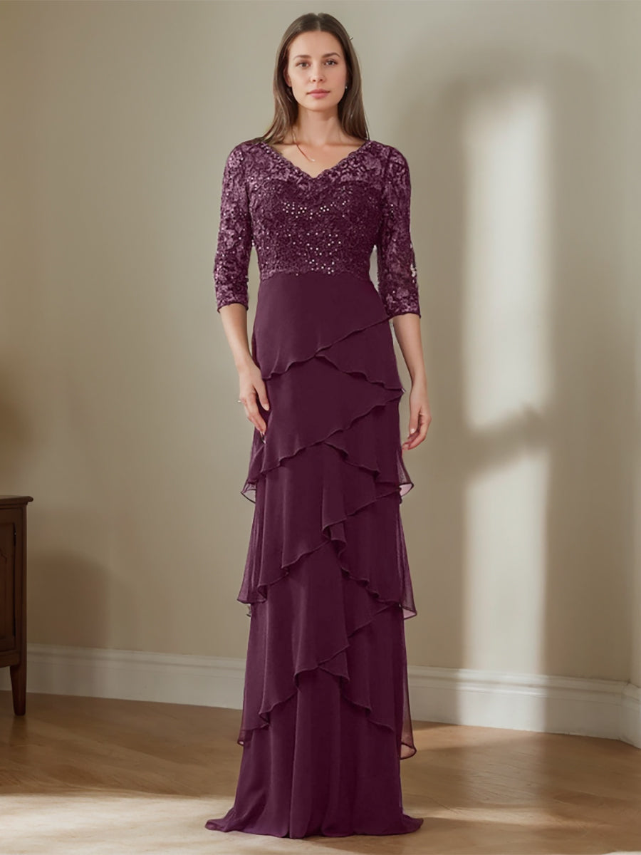 Chiffon Sheath/Column V-Neck Elegant Mother of the Bride & Groom Dresses with Appliques & Ruffles