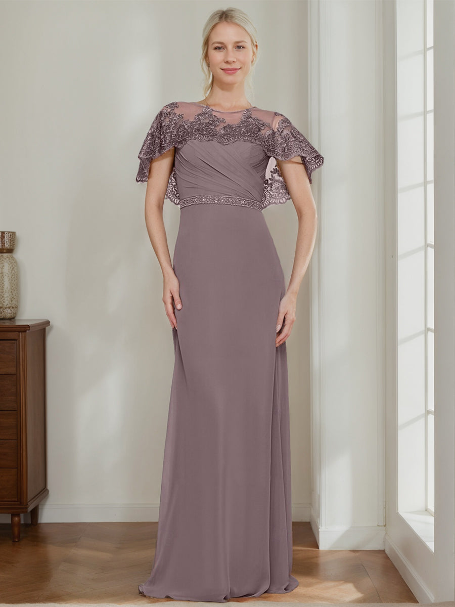 2026 Mother of the Bride Dresses Sheath/Column Elegant Jewel Neck Formal Guest Evening Gowns with Appliques & Belt & Beadings, Dusk 2026 Mother of the Bride Dresses Sheath/Column Elegant Jewel Neck Formal Guest Evening Gowns with Appliques & Belt & Beadings, Dusk