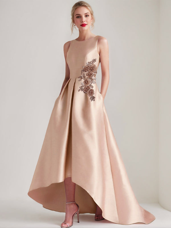 A-Line/Princess Scoop Sleeveless Asymmetrical Mother of the Bride & Groom Dresses with Appliques & Pocket