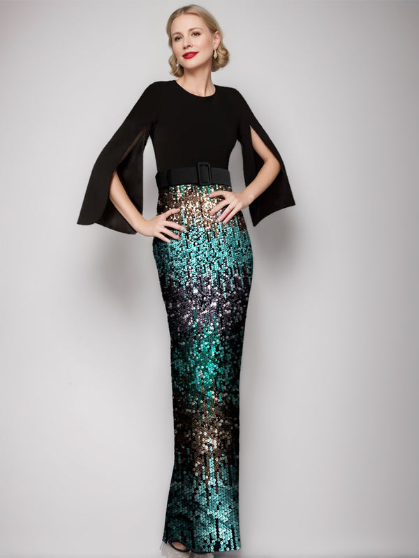 Trumpet/Mermaid Scoop Long Sleeves Floor-Length Retro Mother of the Bride & Groom Dresses with Belt