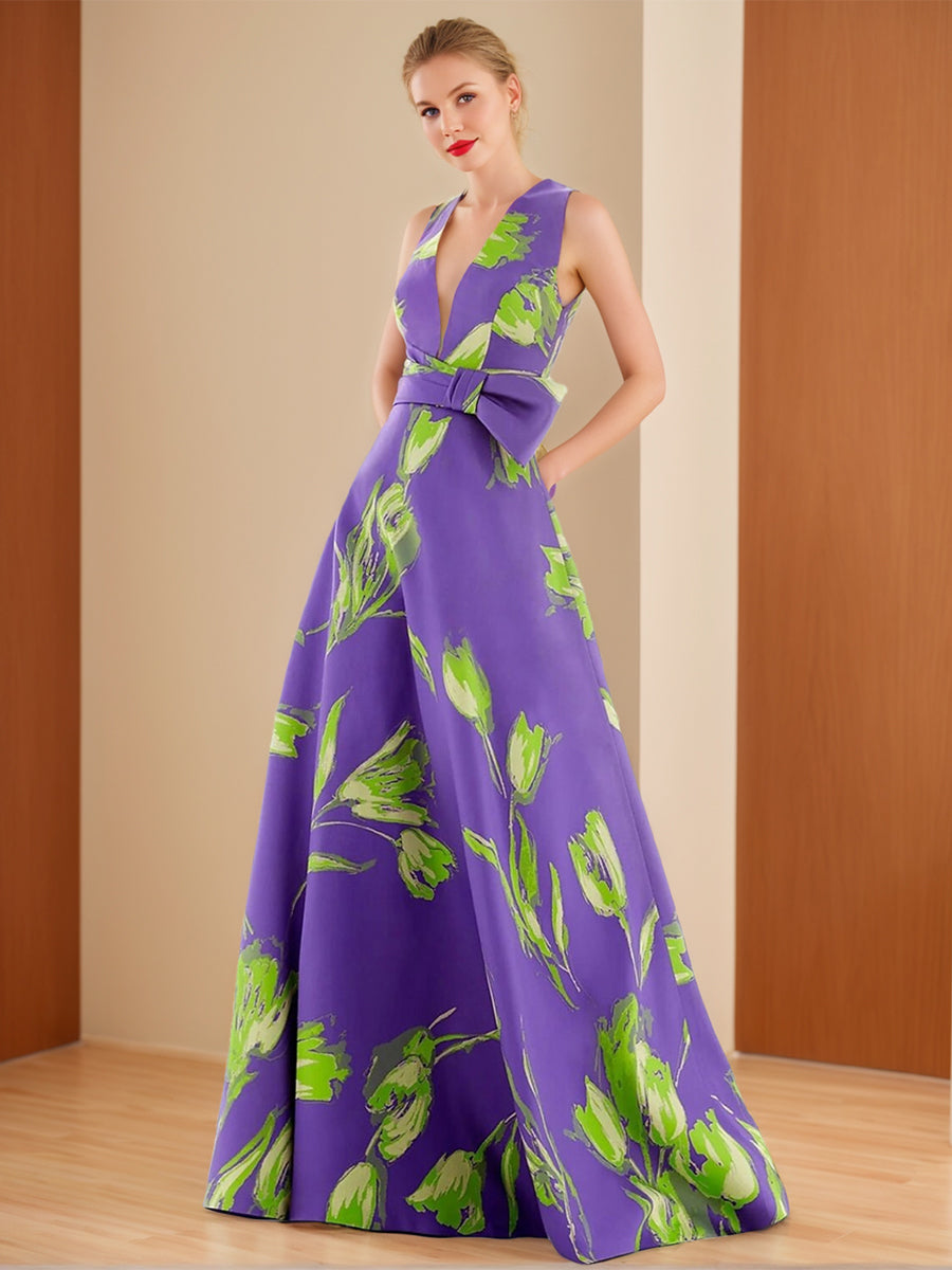 Floral Mother of The Groom Gowns 2026 A-Line/Princess V-Neck Sleeveless Floor-Length Wedding Party Formal Guest Evening Ball Gowns Floral Mother of The Groom Gowns 2026 A-Line/Princess V-Neck Sleeveless Floor-Length Wedding Party Formal Guest Evening Ball Gowns