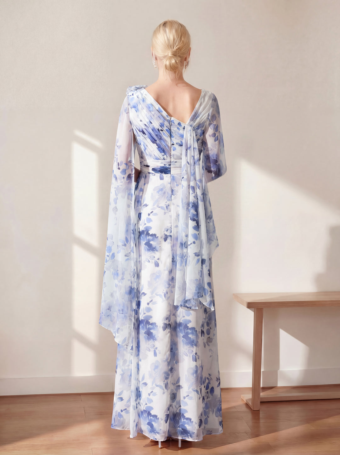 A-Line/Princess V-Neck Pleated Printed Floral Mother of the Bride Dresses with Ruffles & 3D Flower