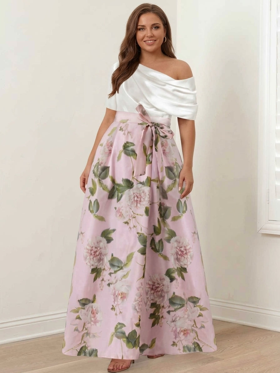 Blush Pink Floral Mother of The Bride Dresses 2026 One-Shoulder Women's A-Line Long Plus Size Formal Wedding Guest Gowns, Blush Pink Blush Pink Floral Mother of The Bride Dresses 2026 One-Shoulder Women's A-Line Long Plus Size Formal Wedding Guest Gowns, Blush Pink