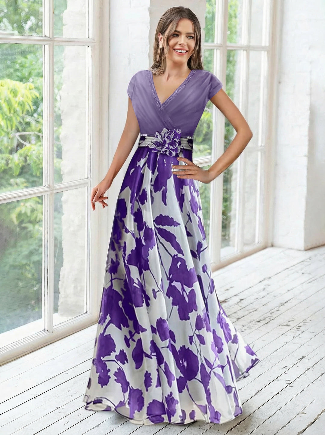 short sleeve mother of the bride dresses Chiffon Ruffled Mother of the Bride Dresses,Mother Dress with Short Sleeves,MD00054, US16 / Dark Navy