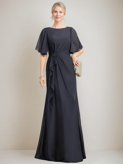 A-line/Princess Jewel Neck Ruched Floor-Length Mother Of The Bride Dresses with Ruffles & Crystals & Beads main image 1