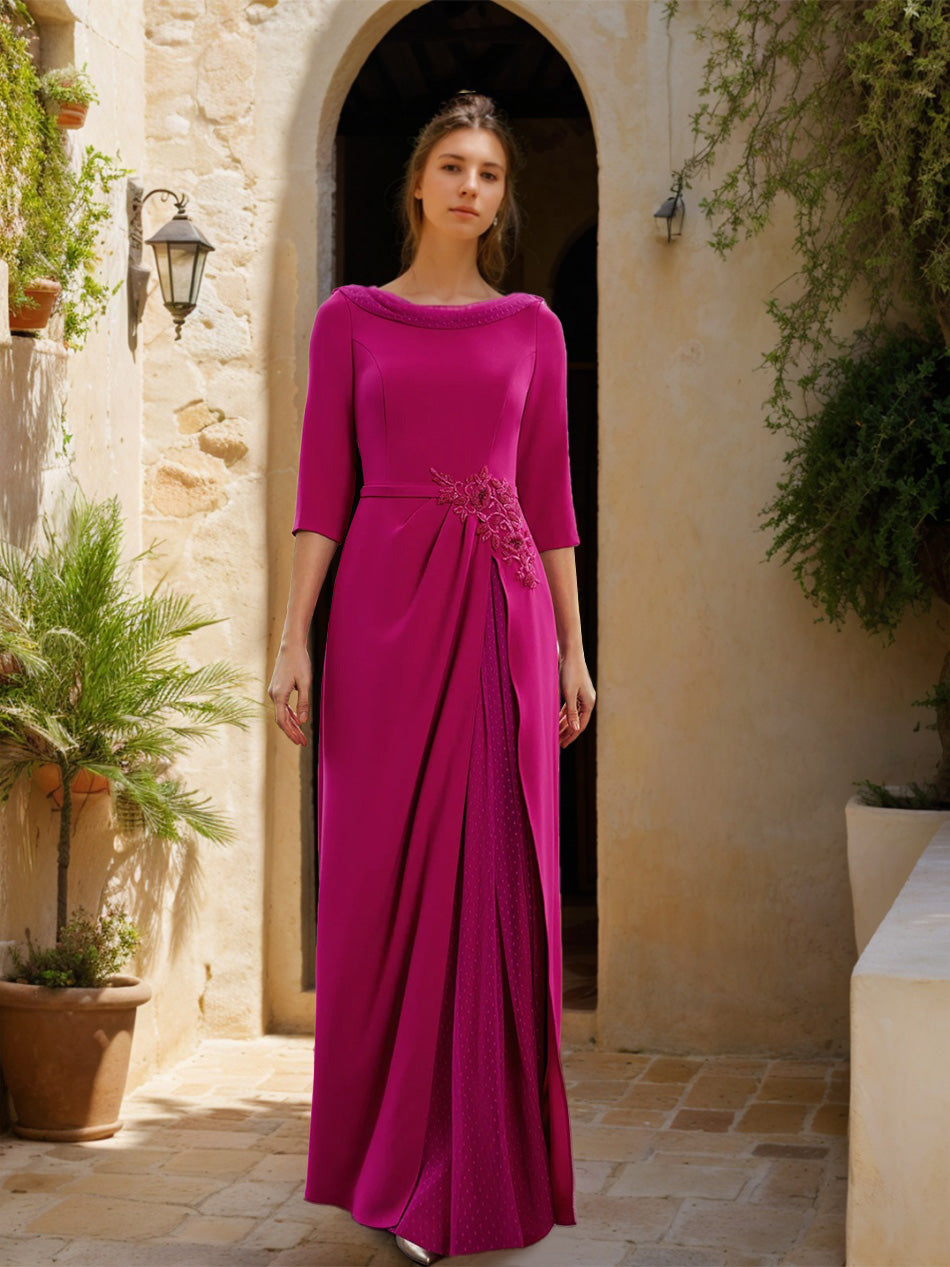 Madrina Fiesta Rosa Clara Women's Mother Of The Groom Dresses Fuchsia 2026 Sheath/Column Cowl Neck 3/4 Sleeves Floor-Length Formal Gowns, Fuchsia Madrina Fiesta Rosa Clara Women's Mother Of The Groom Dresses Fuchsia 2026 Sheath/Column Cowl Neck 3/4 Sleeves Floor-Length Formal Gowns, Fuchsia