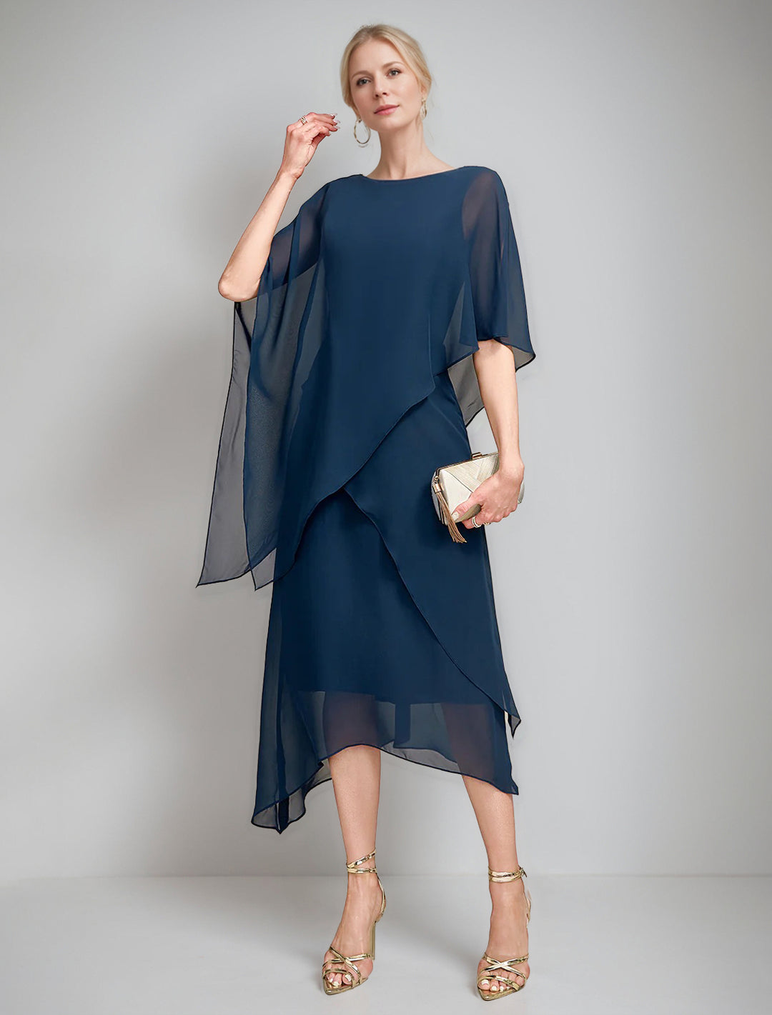 blue mother of the bride dress with cape Azazie Hera