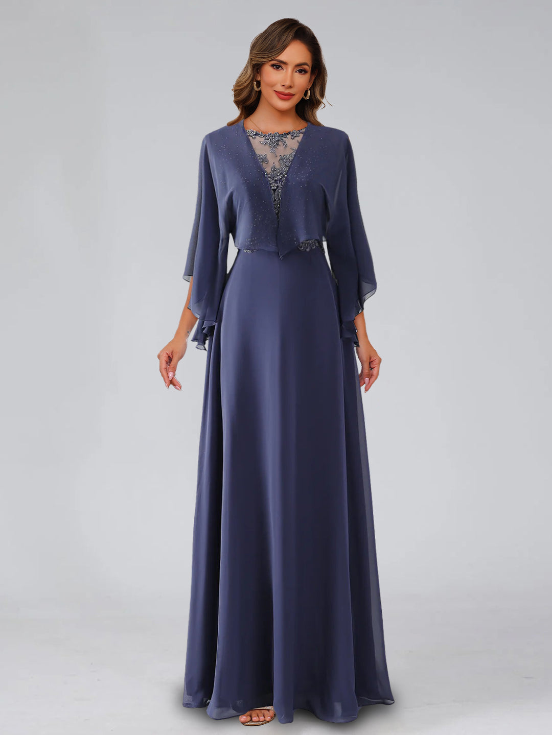 A-Line/Princess Scoop Sleeveless Floor-Length Pleated Mother of the Bride Dresses with Lace Appliques & Rhinestones & Shawl