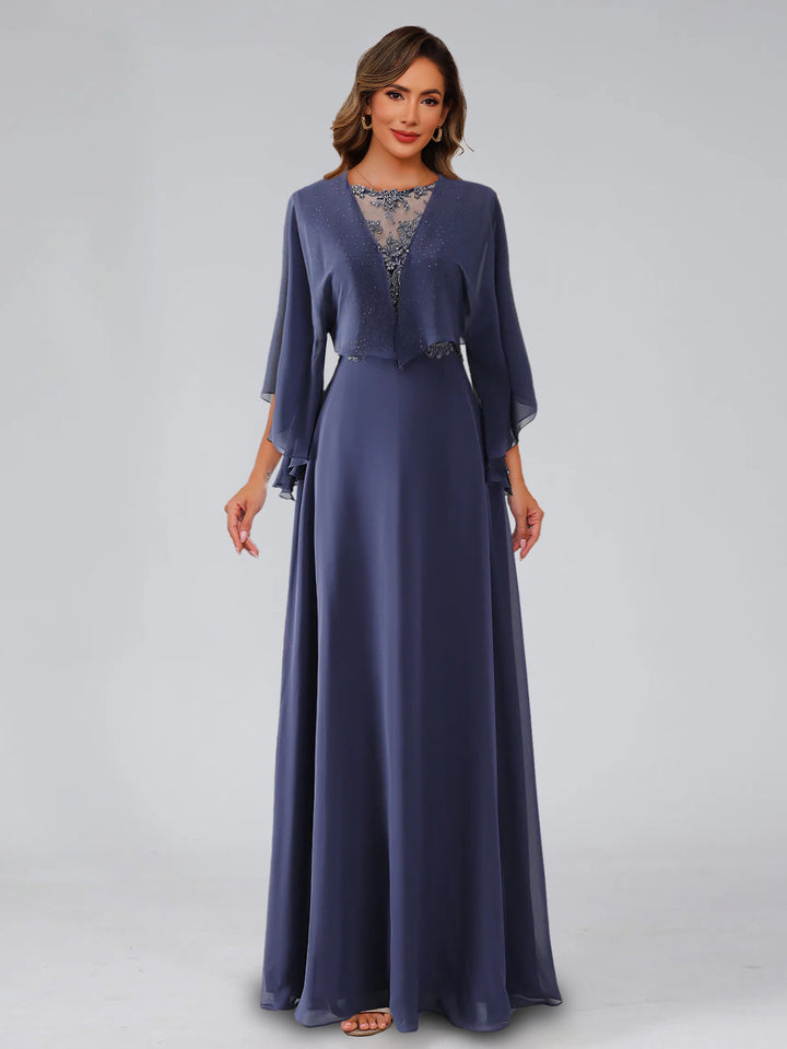 A-Line/Princess Scoop Sleeveless Floor-Length Pleated Mother of the Bride Dresses with Lace Appliques & Rhinestones & Shawl
