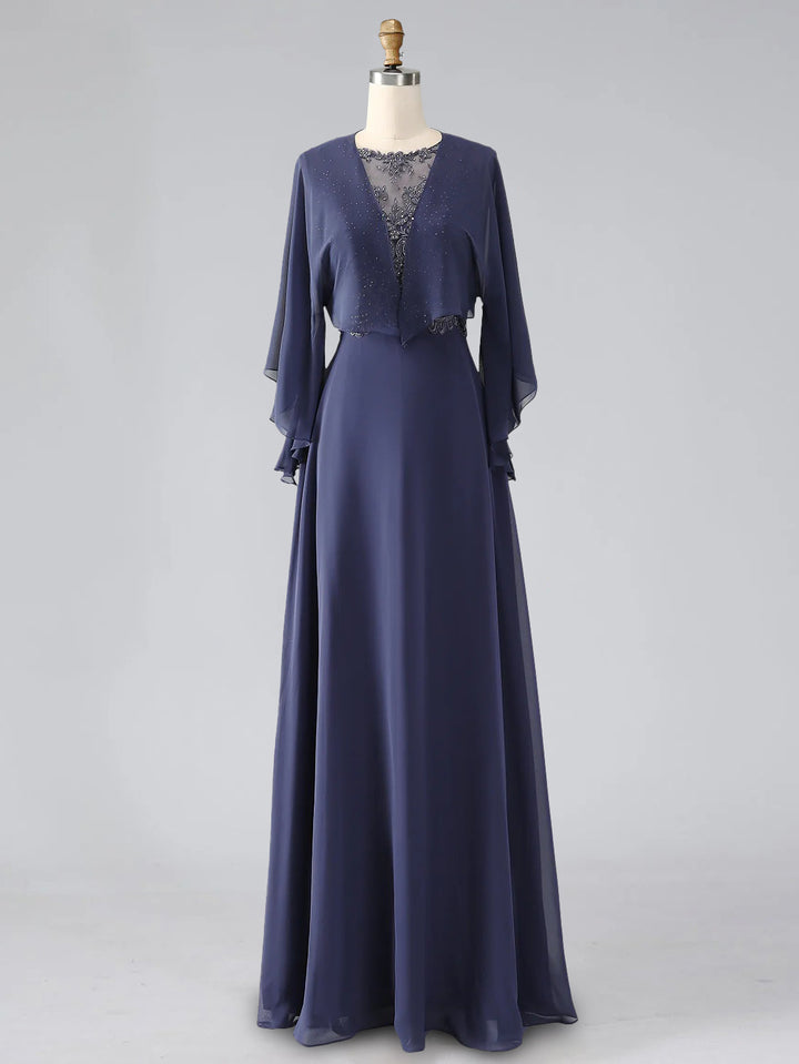 A-Line/Princess Scoop Sleeveless Floor-Length Pleated Mother of the Bride Dresses with Lace Appliques & Rhinestones & Shawl