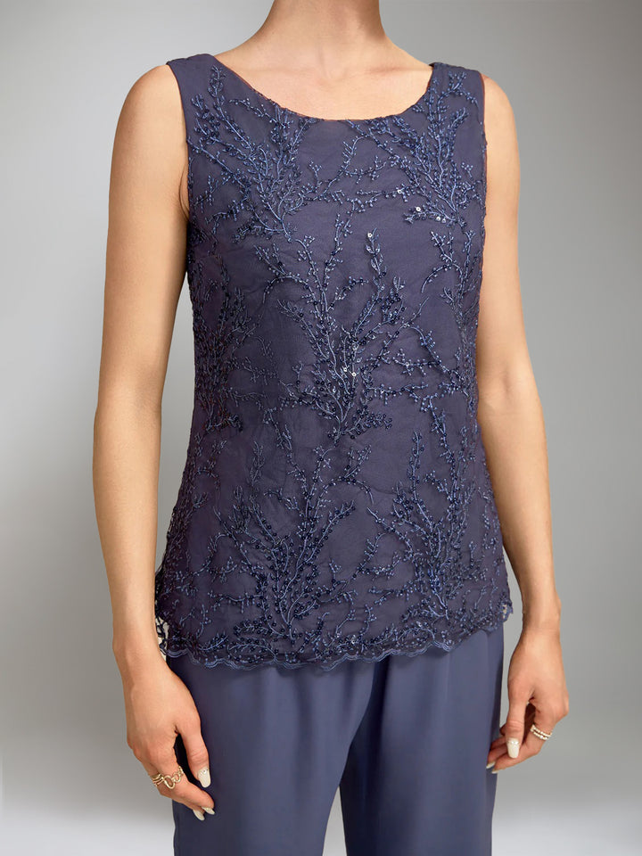 3 Pieces Scoop Sleeveless Floor-Length Mother of the Bride Pantsuits with Jacket