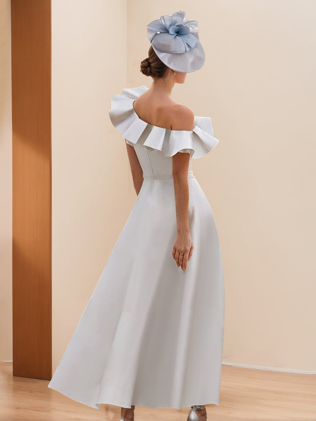 A-Line/Princess One-Shoulder Short Sleeves Ankle-Length Mother of the Bride Dresses with Ruffles