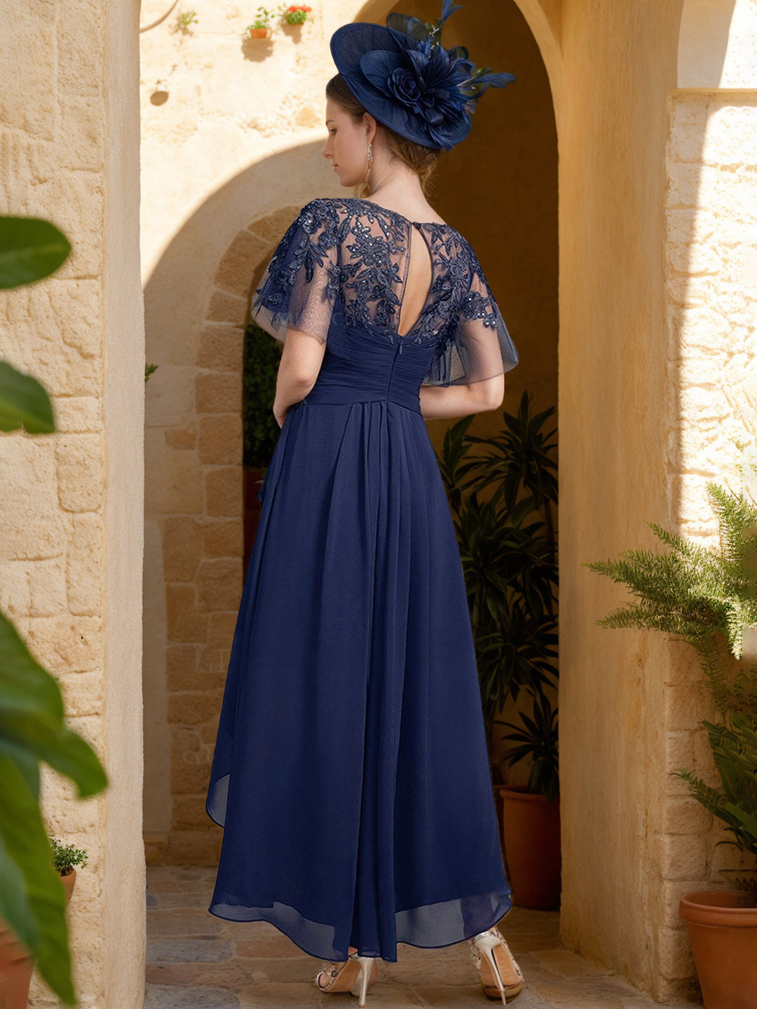 A-Line/Princess Asymmetrical Neckline Short Sleeves Asymmetrical Mothe - Mondressy A-Line/Princess Asymmetrical Neckline Short Sleeves Asymmetrical Mothe - Mondressy