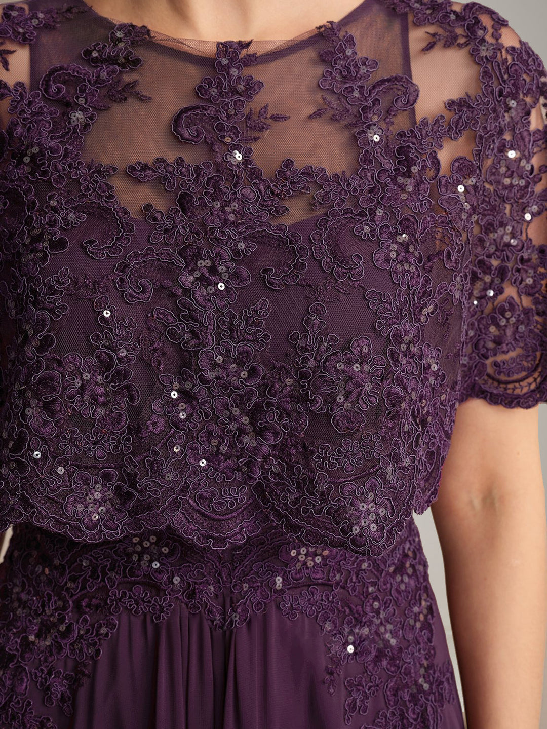 A-Line/Princess Scoop Cape Sleeves Floor-Length Pleated Mother of the Bride Dresses with Lace Appliques & Sequins