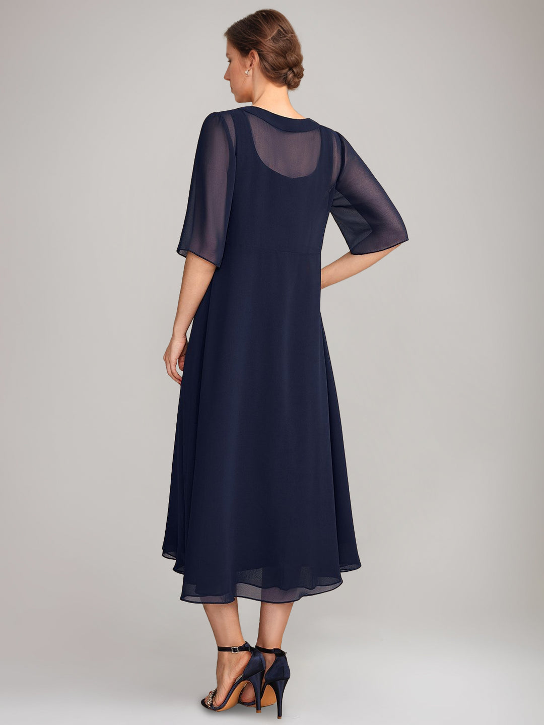 A-Line/Princess Square Neck Sleeveless Tea-Length Mother of the Bride Dresses with Long Jacket