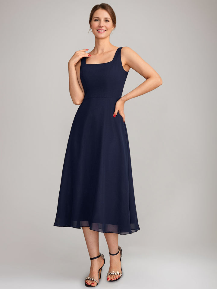 A-Line/Princess Square Neck Sleeveless Tea-Length Mother of the Bride Dresses with Long Jacket