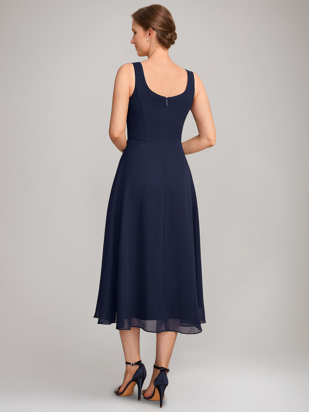 A-Line/Princess Square Neck Sleeveless Tea-Length Mother of the Bride Dresses with Long Jacket