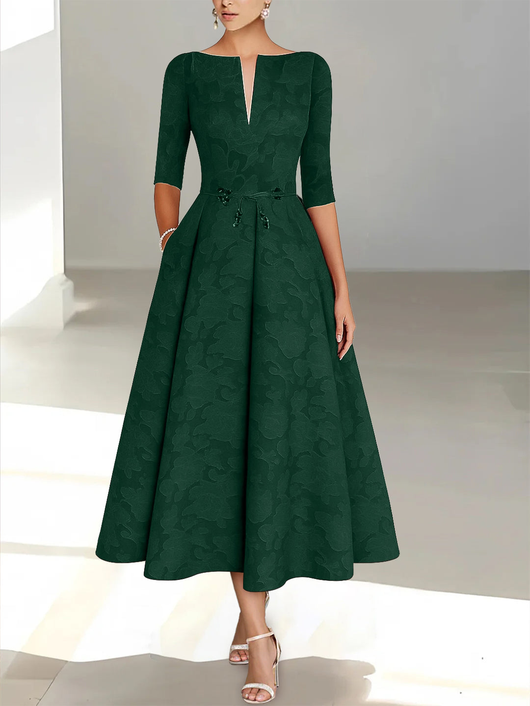 A-Line/Princess Half Sleeves Ankle Length Rose Lace Applique Mother Of The Bride Dresses  & Groom With Pockets