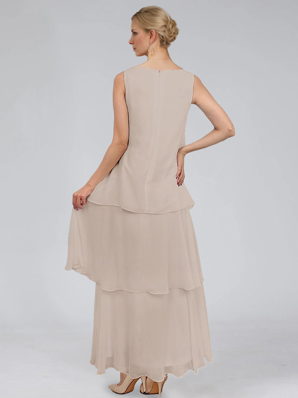 Sheath/Column Tiered Scoop Sleeveless Ankle-Length Mother of the Bride Dresses with Jacket & Ruffles
