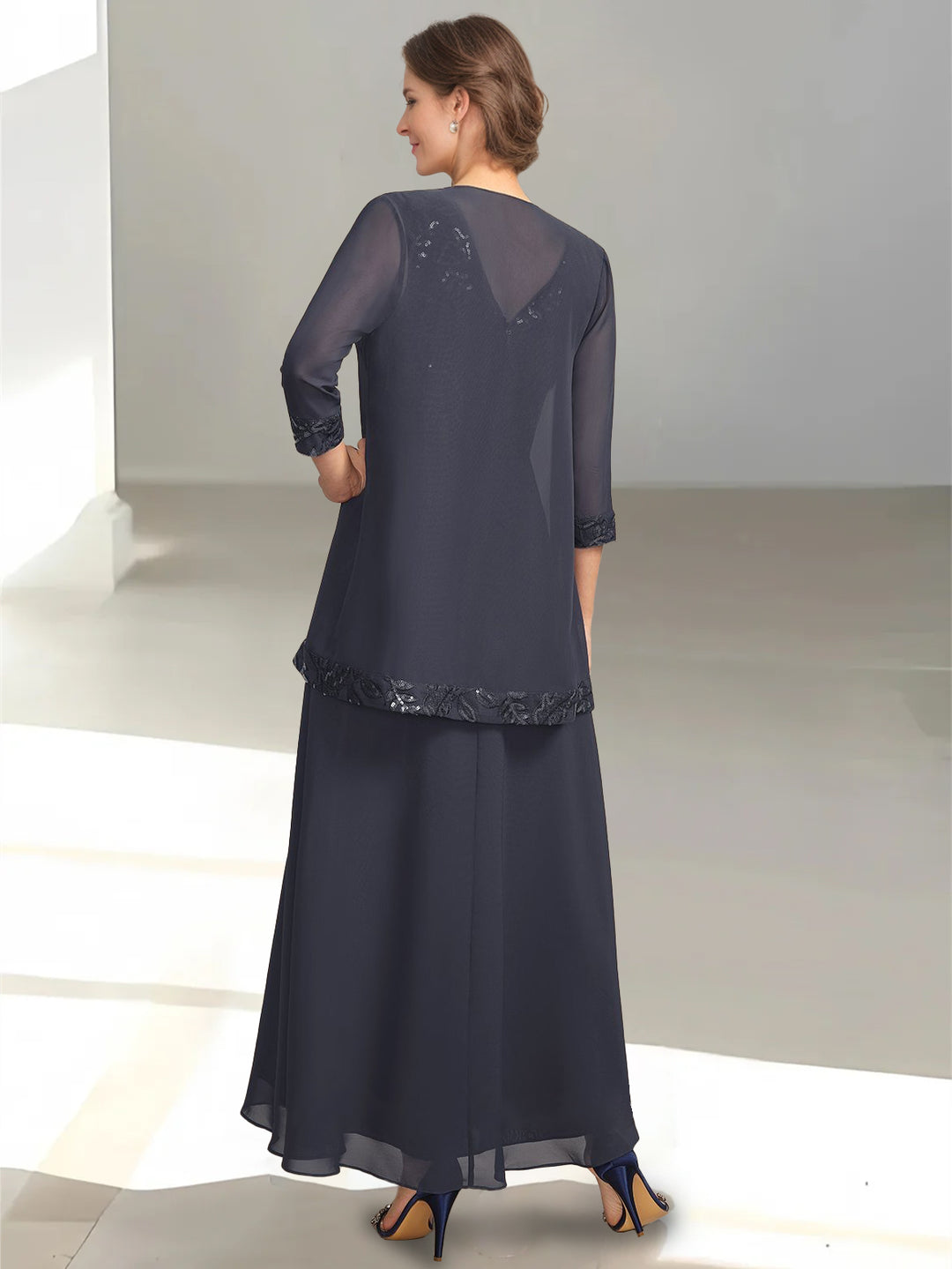 2 Pieces A-Line/Princess V-Neck Sleeveless Ankle-Length Mother of the Bride Dresses with Appliques & Sequins & Jacket