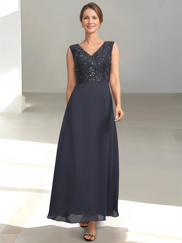 2 Pieces A-Line/Princess V-Neck Sleeveless Ankle-Length Mother of the Bride Dresses with Appliques & Sequins & Jacket