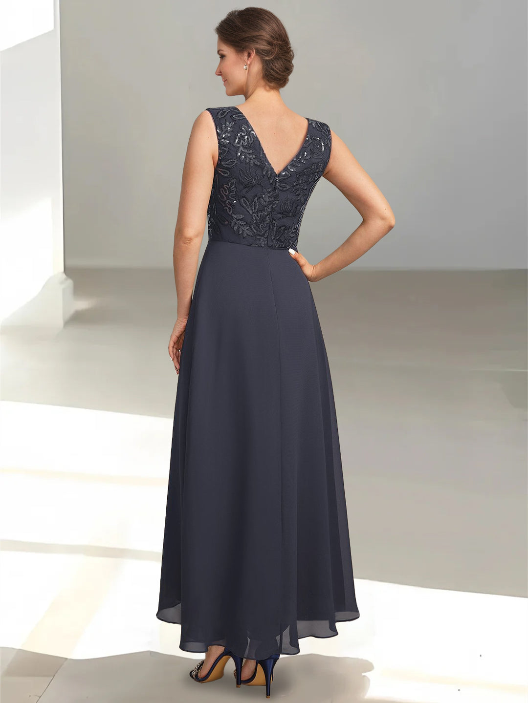 2 Pieces A-Line/Princess V-Neck Sleeveless Ankle-Length Mother of the Bride Dresses with Appliques & Sequins & Jacket