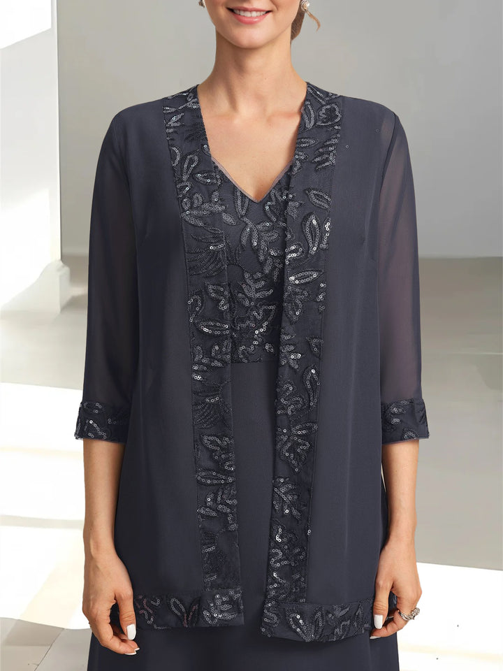 2 Pieces A-Line/Princess V-Neck Sleeveless Ankle-Length Mother of the Bride Dresses with Appliques & Sequins & Jacket